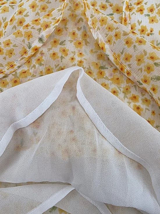 Joie Yellow Floral V-Neck Peasant Blouse Short Sleeve Womens Size Small - Picture 9 of 13